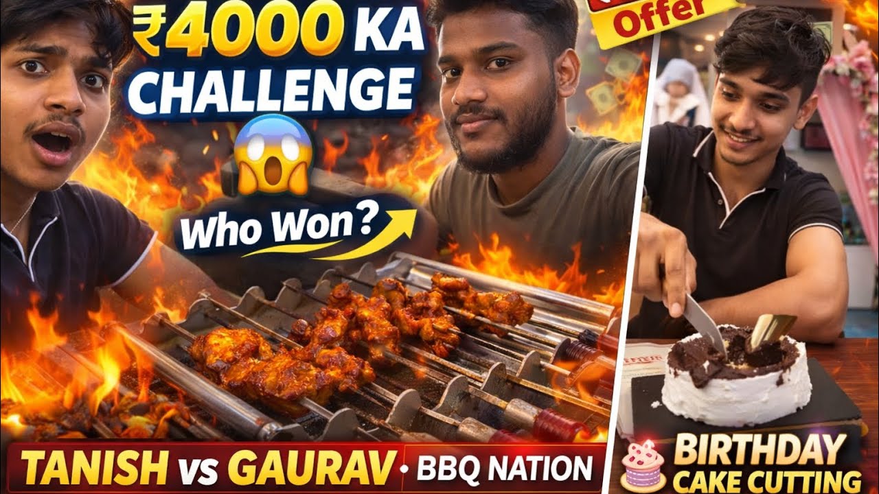 Mini vlog day 281🔥|Barbeque nation 😍special offer 799 | challenge 4000 rupee ka kha gye☠️ jeeta kon?