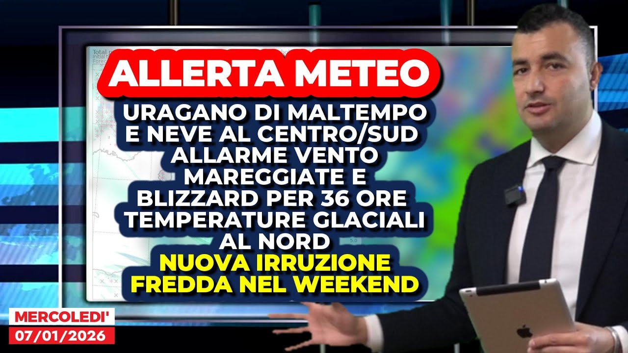 Allerta Meteo, URAGANO di MALTEMPO e NEVE al Centro/Sud: allarme blizzard!!! Al Nord gelo GLACIALE!