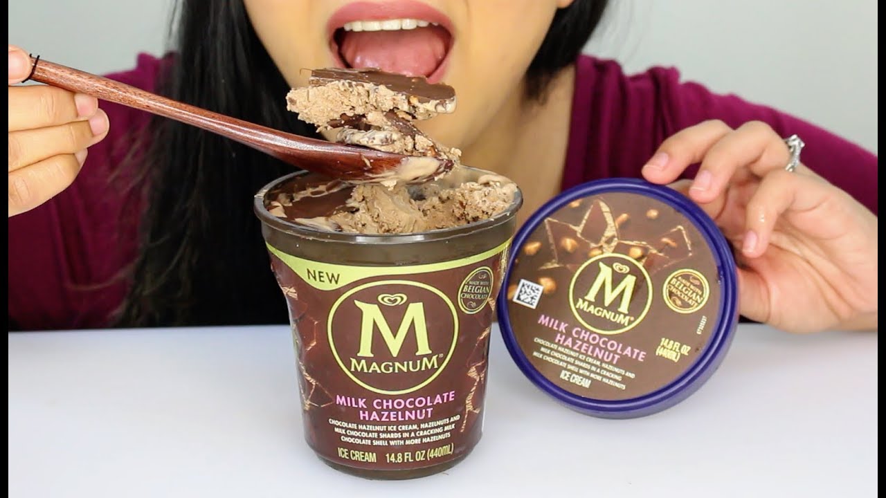 ASMR Magnum Milk Chocolate Ice Cream Tub EATING SOUNDS and WHISPERING