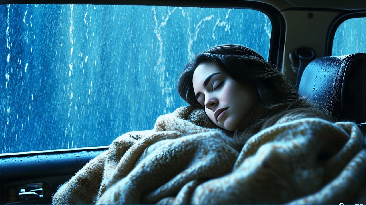 🌩️Deep Sleep Ambience 🌧️ Heavy Rain & Thunder Warm Car Fast Sleep