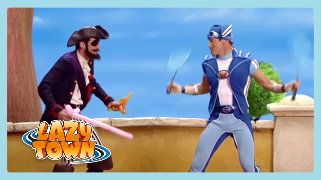 Sword Fight Sportacus Vs Robbie Rotten | Lazy Town | Wildbrain Little Jobs