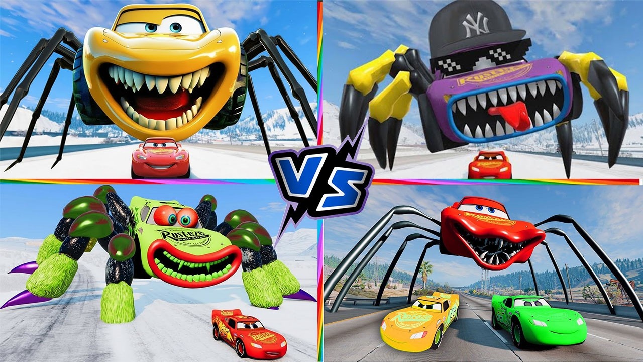Giant SPIDER McQueen Eater Car VS Lightning McQueen Escape From Monster | Lightning McQueen Cars #5