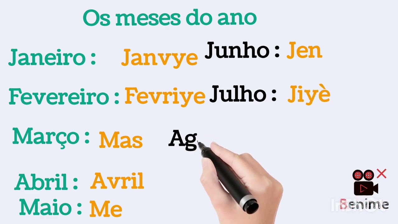 Vin aprann koulè, mwa, jou, sezon, atik ak pwonon pèsonèl an pòtiguè