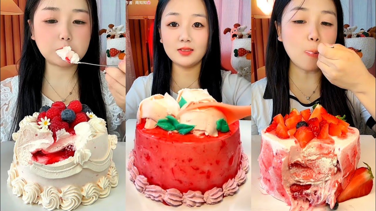 ASMR♥️Valentine Creamy Strawberry Cake Mukbang🍓🎂ASMR SOUNDSวาเลนไทน์​치즈#cake#mukbang#asmr#friday#fyp