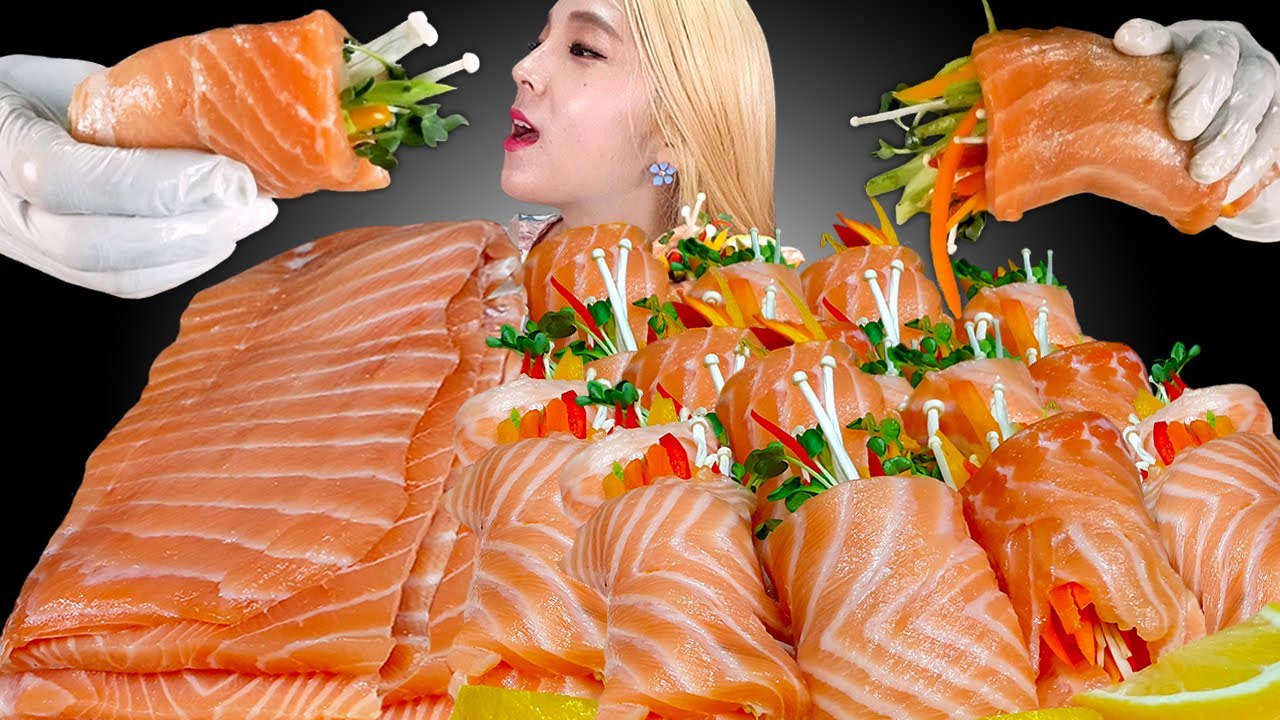 [MUKBANG] 연어파티🥰 생연어로~ 월남쌈 만들어서 먹방 salmon spring roll  Eating Show RealSound ASMR | 쎄미