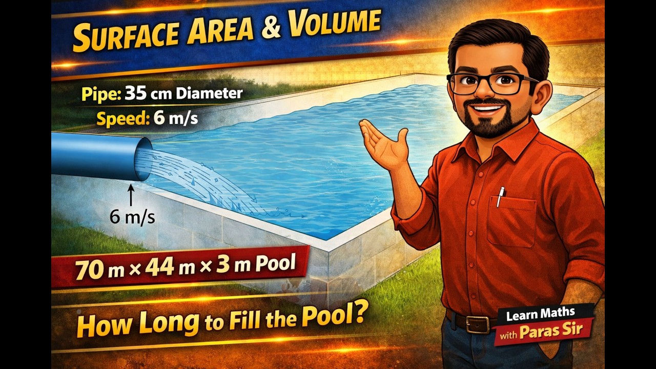 Swimming Pool Filling Problem | Surface Area & Volume | Pipe & Cylinder Application | #maths