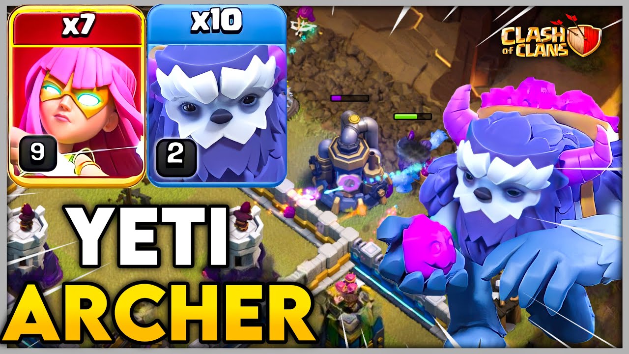 Town Hall 12 Yeti + Super Archer Attack Strategy + Bat Spell - TH12 Attack Coc