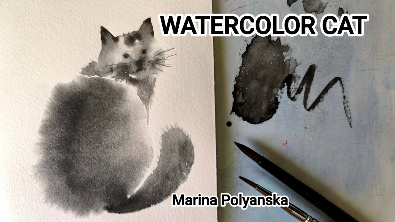 How to Simple Paint Watercolor CAT, Tutorial for Beginners, Watercolor Painting Easy Demo Lessons