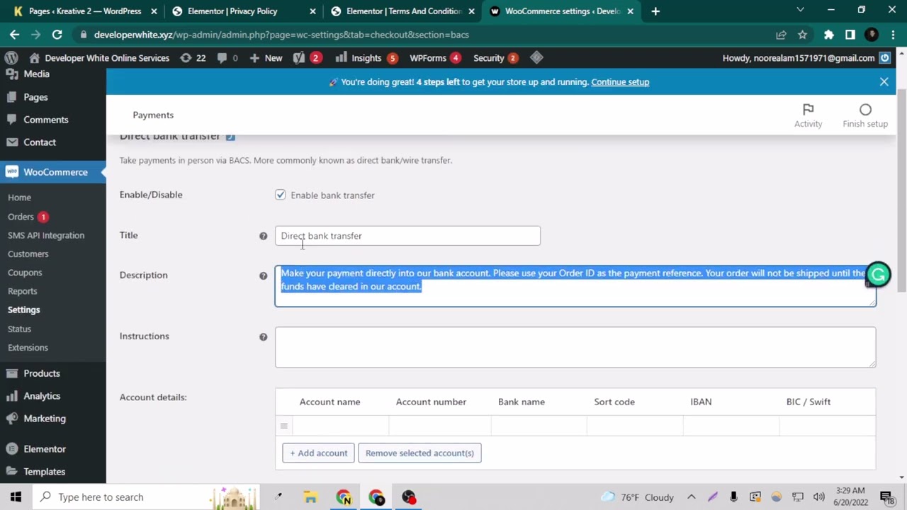How To Add Enable Direct Bank Account Transfer On WooCommerce WordPress | Web With White