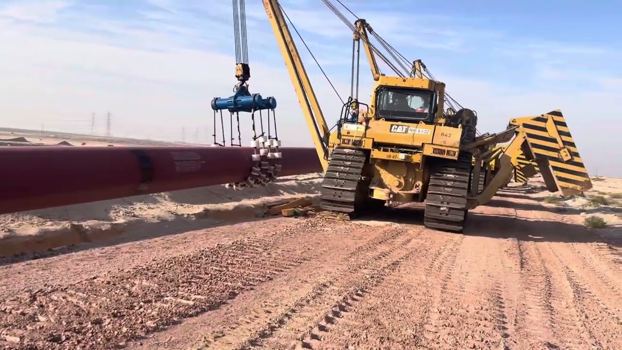 Pipeline lowering 56inch with large String #pipeline #construction #viral #viralvideo #heavy