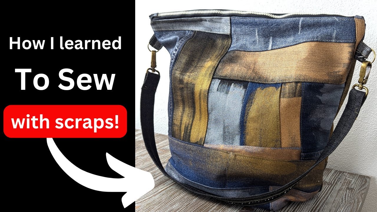 Sewing fabric scraps to make a bag (upcycling a bunch of denim scraps!)