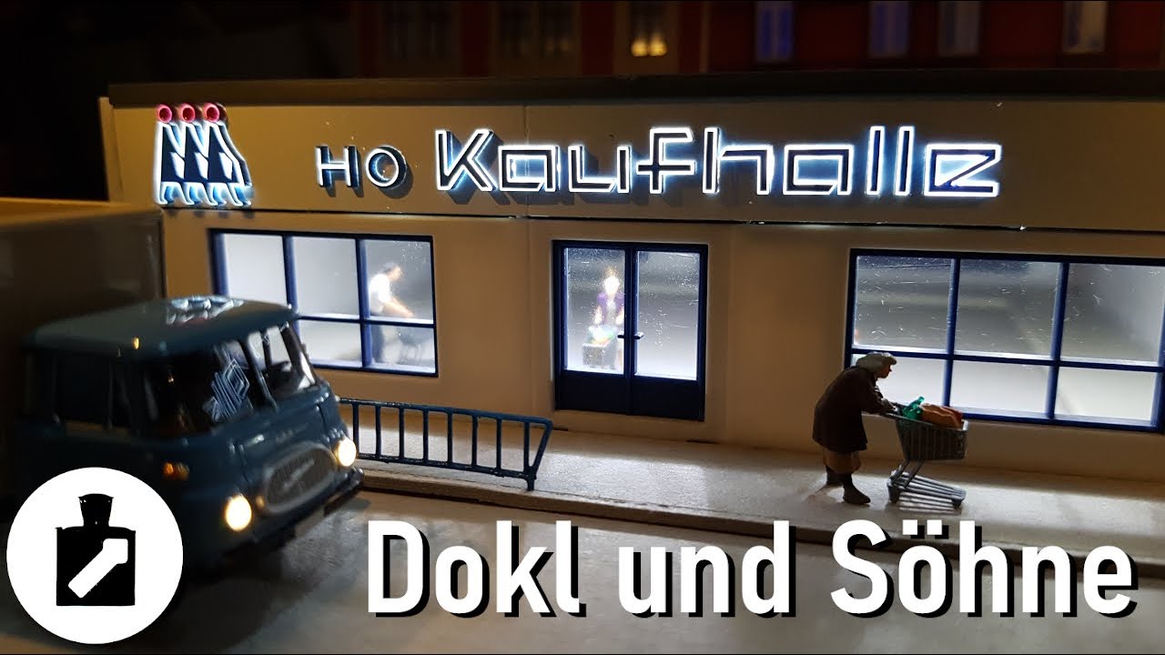 H0 Kaufhalle Plattenbau Leuchtschrift Bastelanleitung