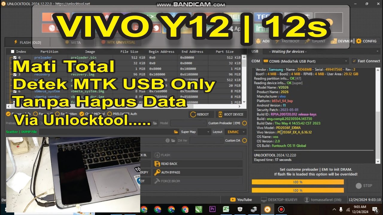 VIVO Y12 | Y12s Mati Total Detek MTK USB Only Tanpa Hapus Data via unlocktool