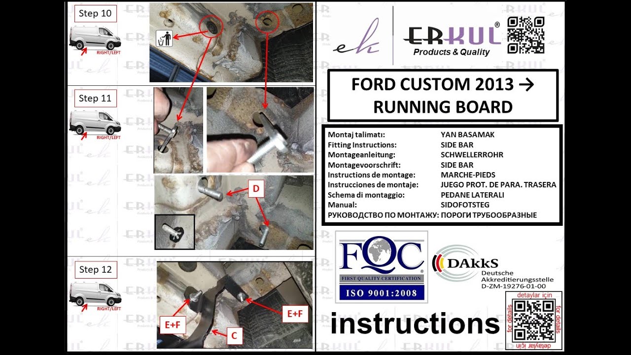 ford tourneo custom 2013+ running boards installation / yan basamak montajı