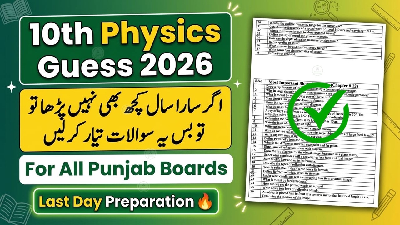 Class 10 Physics Guess Paper 2026 | 10th Class Physics Important Long Questions | Board Exam 2026