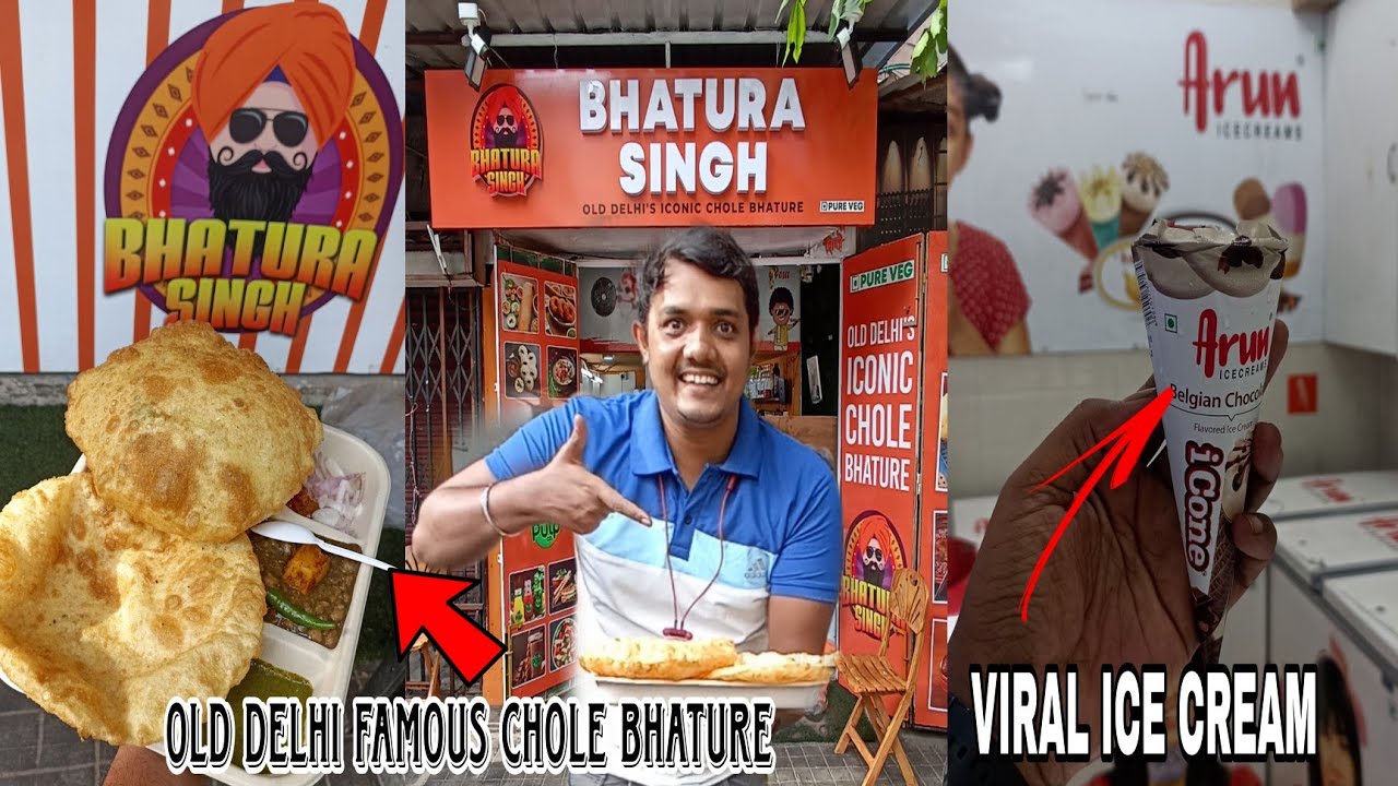 Old Delhi Famous CHOLE BHATURE Dil Khus Ho Gaya Try Kar Ke 🥰| Aj First Time Try Kia Arun Ice Cream😍