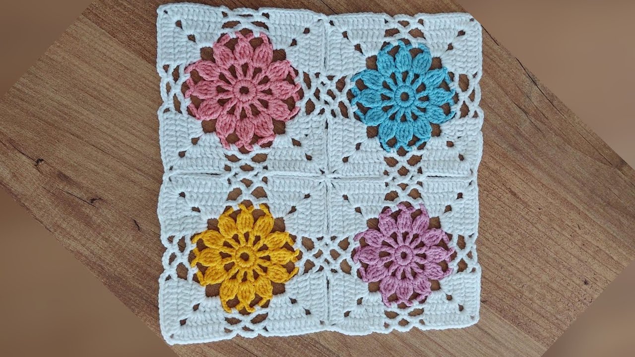 Cómo tejer cuadrado con motivo de flor a crochet paso a paso