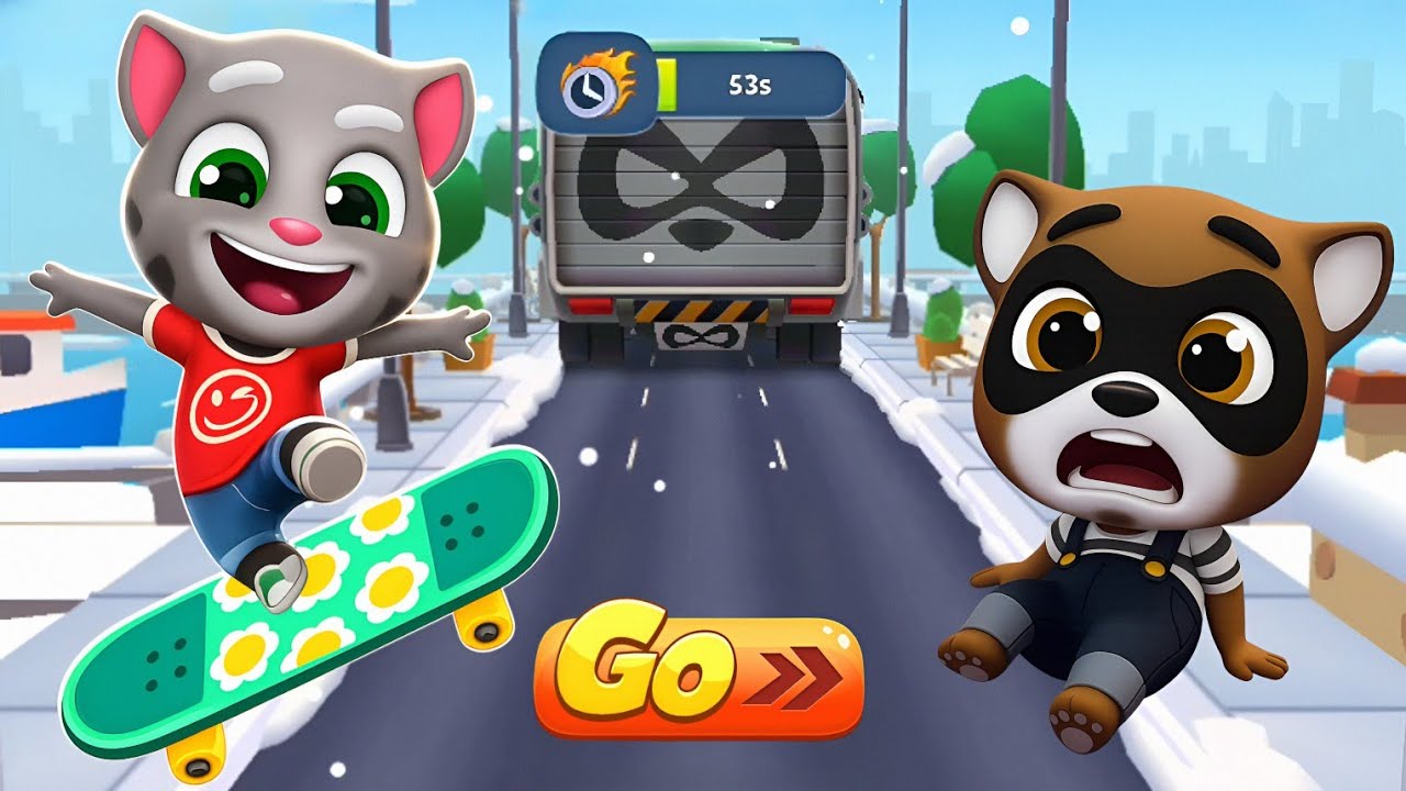 Talking Tom Gold Run New Update - Talking Tom vs Raccoon Boss Fight in Cops and Robbers | Funny Race