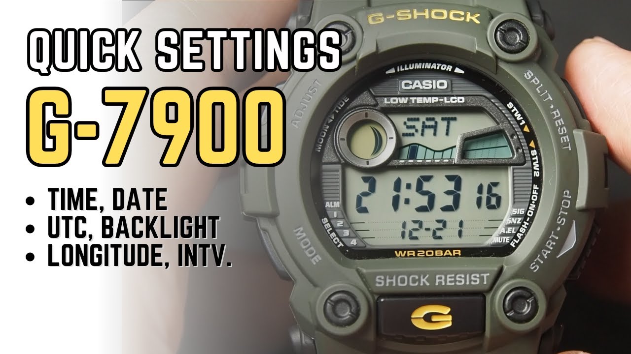 Casio G-Shock G7900 Quick Basic Settings Tutorial : How to set time, date, longitude, int G-7900