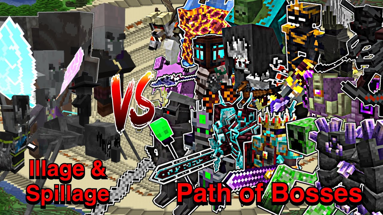 Minecraft |Mobs Battle| Illage & Spillage VS Path of Bosses
