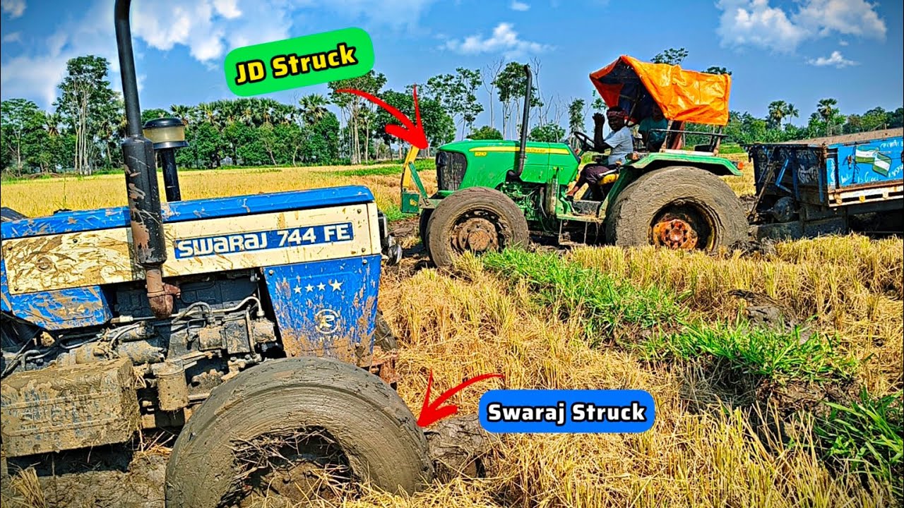 Johndeere 5210 struck and Swaraj 744 struck in the deep Mud #tractor #tractorvideo