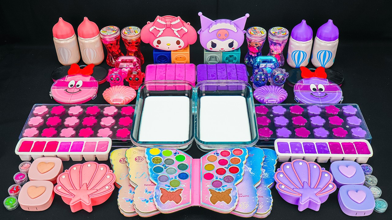 SANRIO KUROMI & MELODY SLIME 💜🎀 126 Minutes Satisfying Slime Mixing with Seashells & Makeup Set