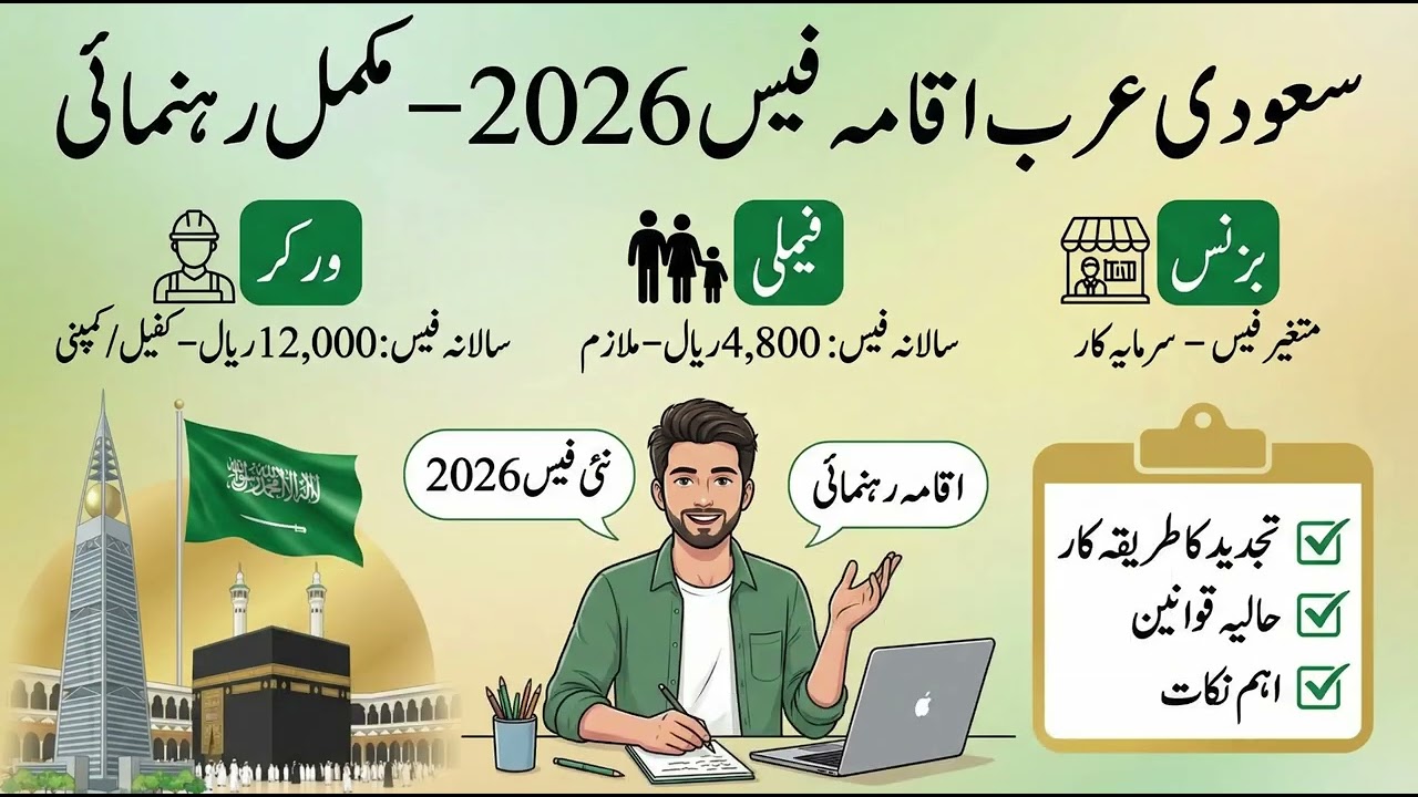 Saudi Arabia Iqama Fees 2026 | Renewal Fee, Dependent Fee, Work Permit Full Guide  Urdu Hindi