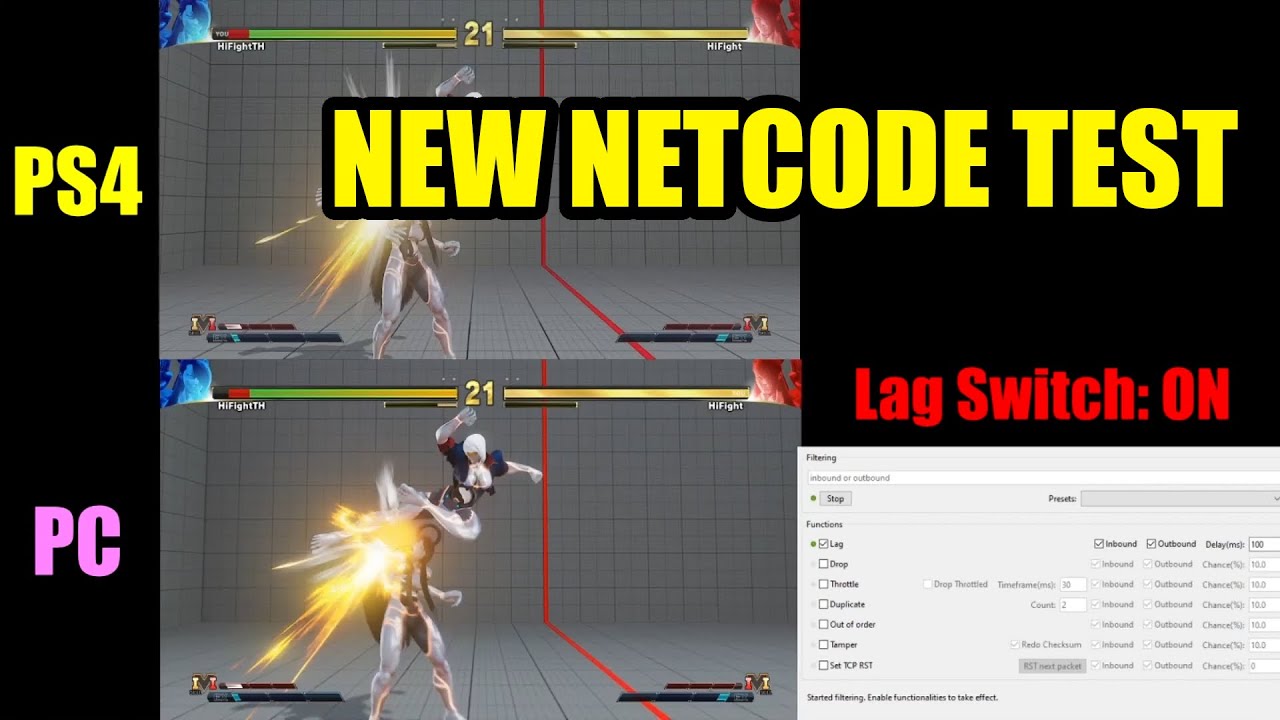 SFV New Netcode Test - PS4 vs PC + Lag Switch