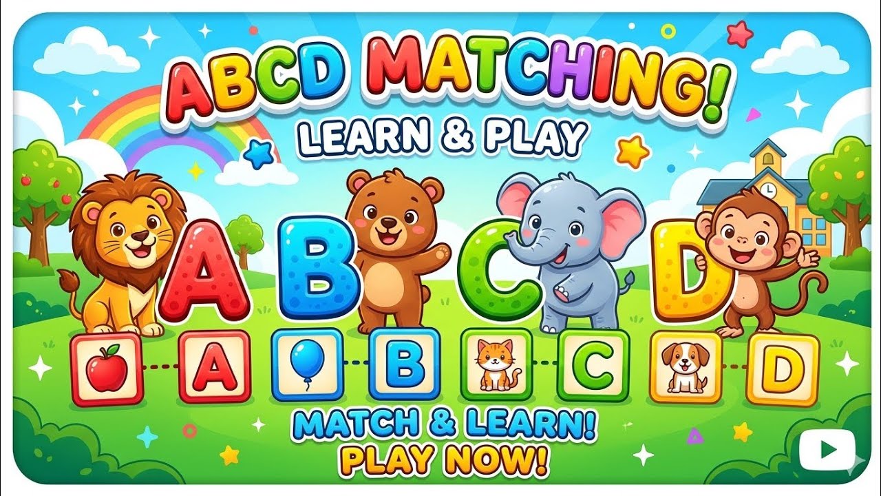 Игра на сопоставление букв ABCD для малышей | Изучение фонетики ABCD и животных | Обучающее видео...