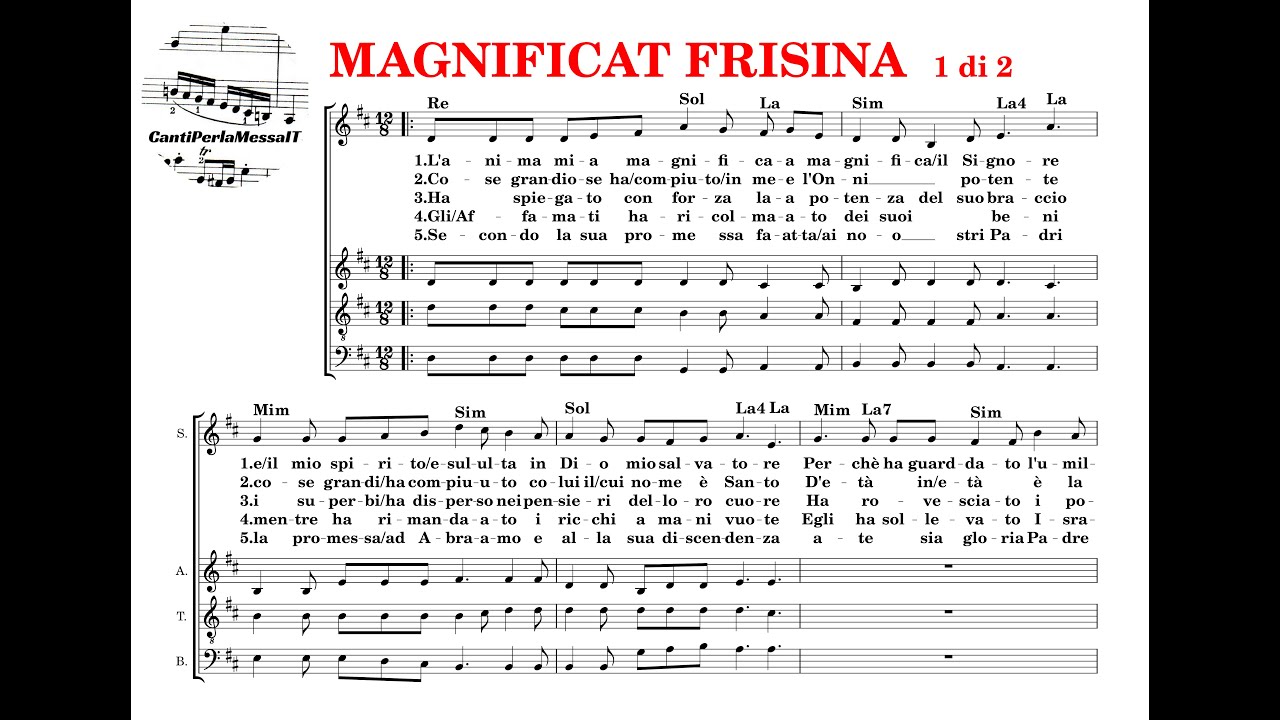 MAGNIFICAT spartito satb accordi testo (choir cantiperlamessaIT)