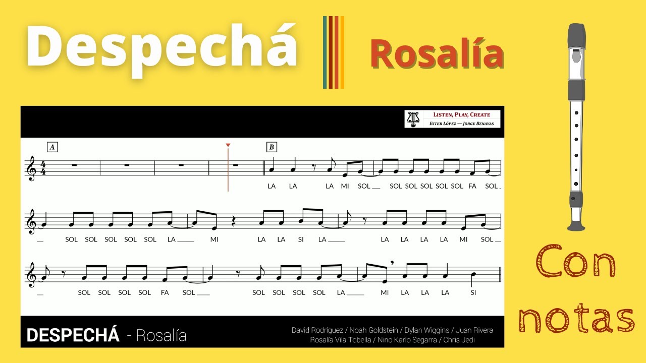 Despechá - Rosalía (partitura-melodía con notas para flauta)