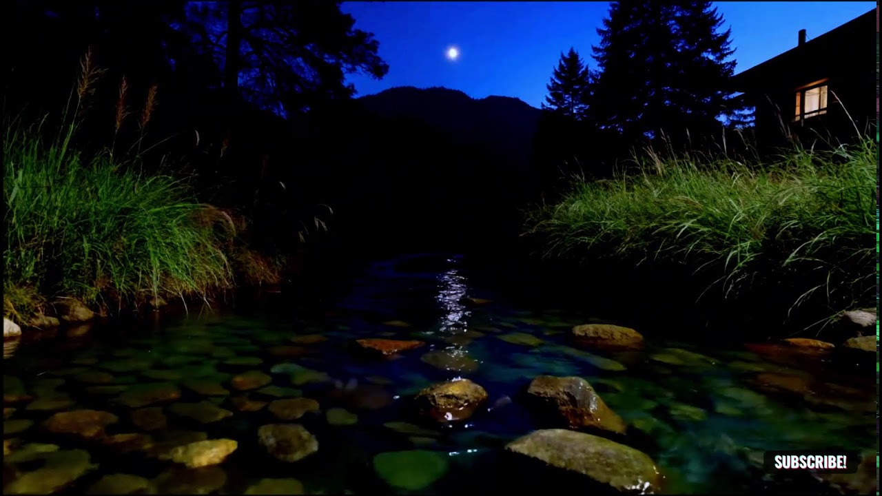 Peaceful Night River Sounds 🌙 10 Hours of Crickets & Flowing Water | White Noise for Deep Sleep