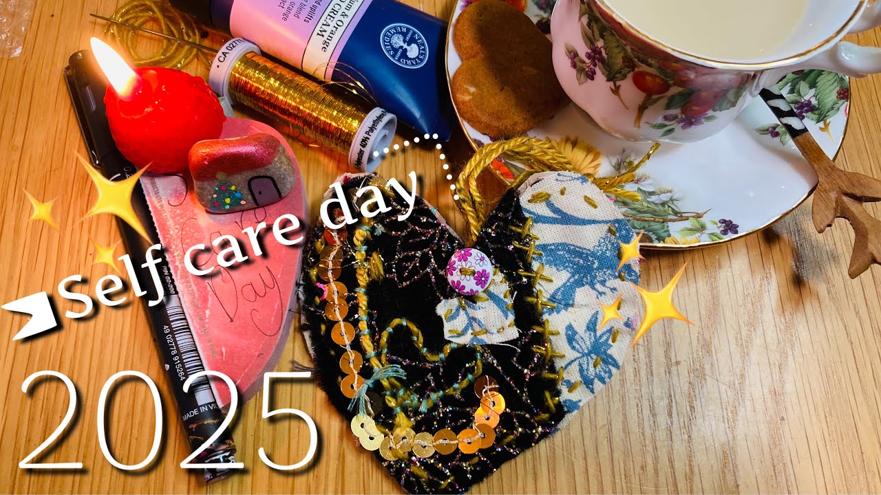 #slowstitch selfcare day - sewing fabric heart