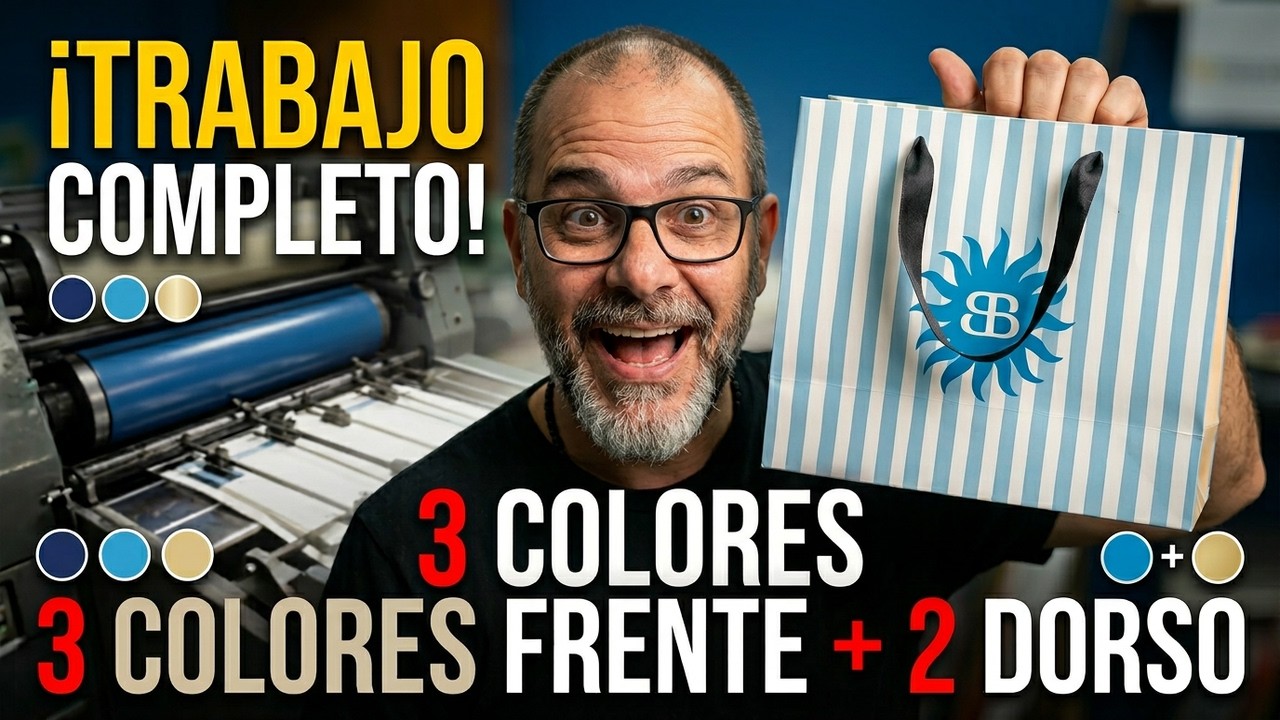 👍Proceso completo: bolsa boutique impresa en 3 colores frente y 2 de dorso.