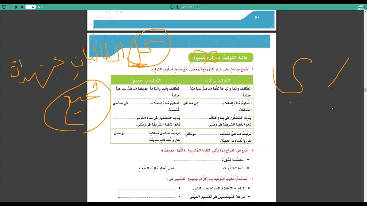 شرح لغتي أسلوب التوكيد بكل وجميع للصف5 الخامس الابتدائي الفصل الدراسي الثالث 1446