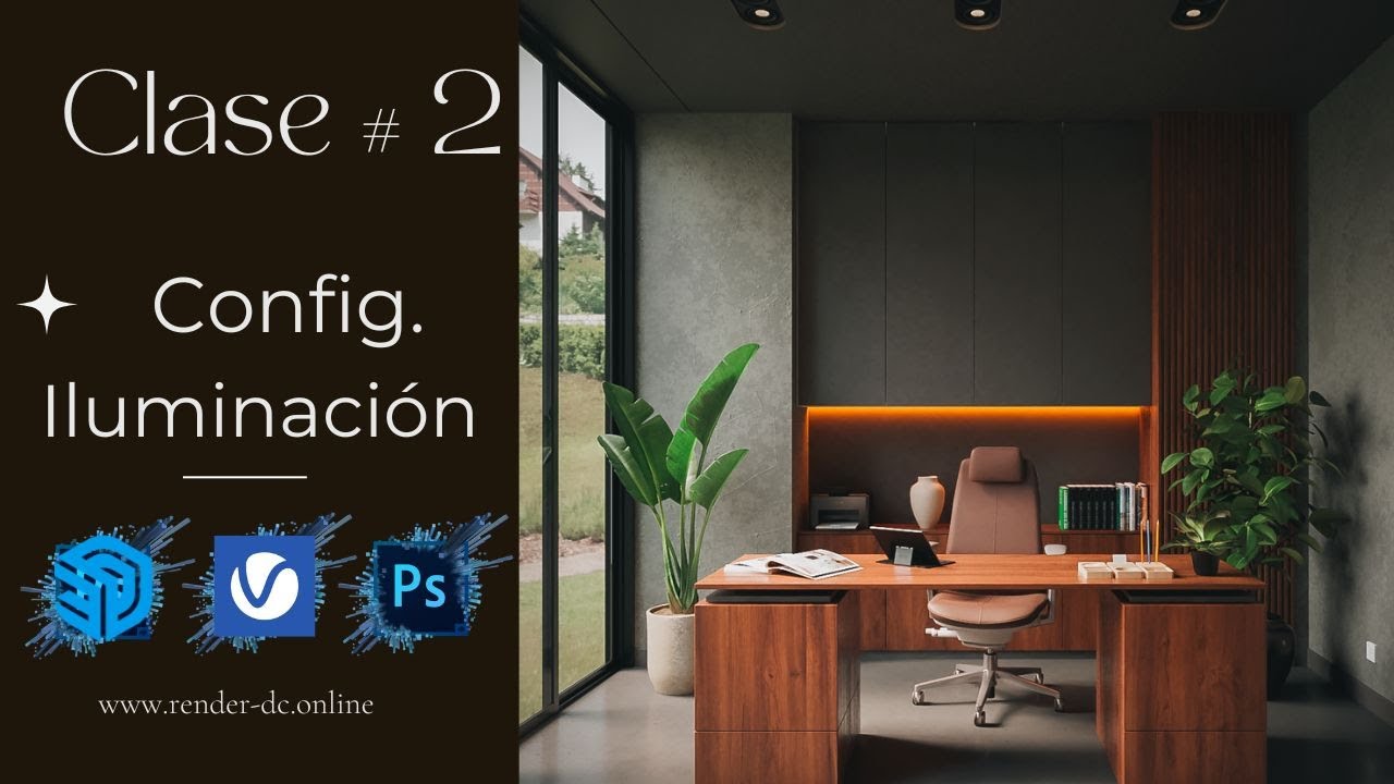 #2 Curso gratuito: Oficina moderna — SketchUp + V‑Ray + Photoshop (3 videos paso a paso)