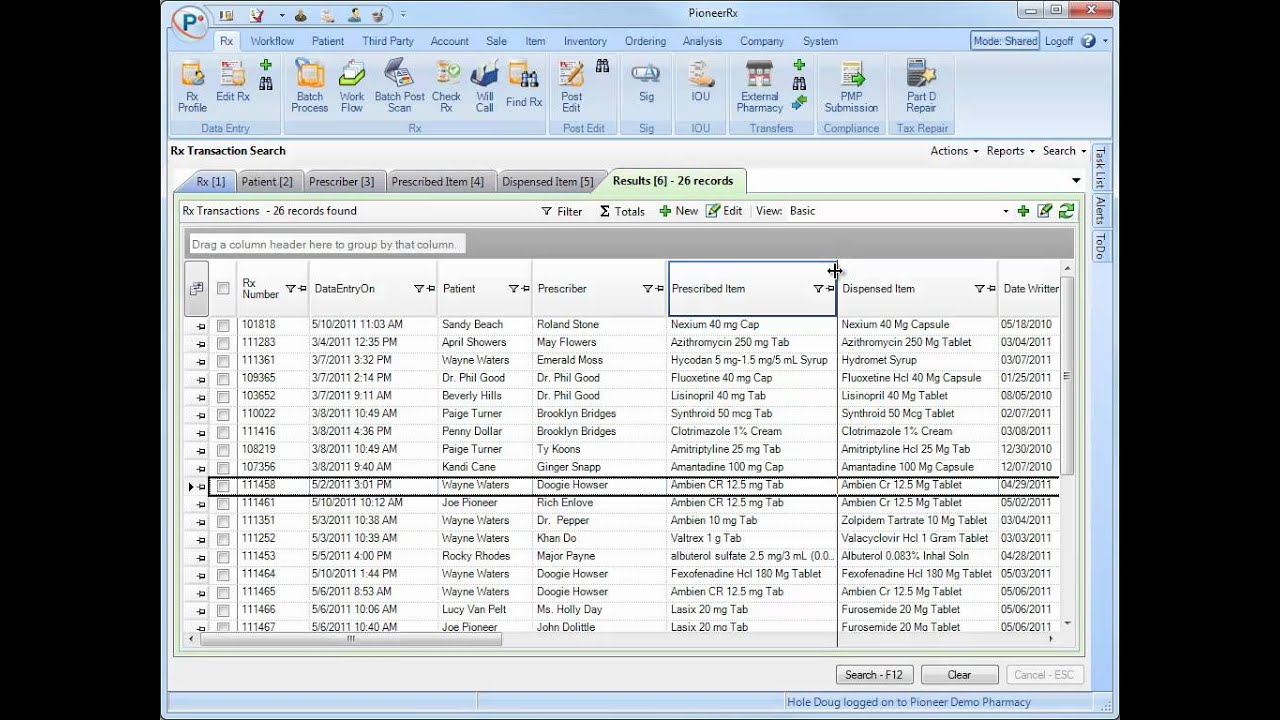 PioneerRx - Rx Transaction Grid Tutorial Segment 3 Adjusting Column Width