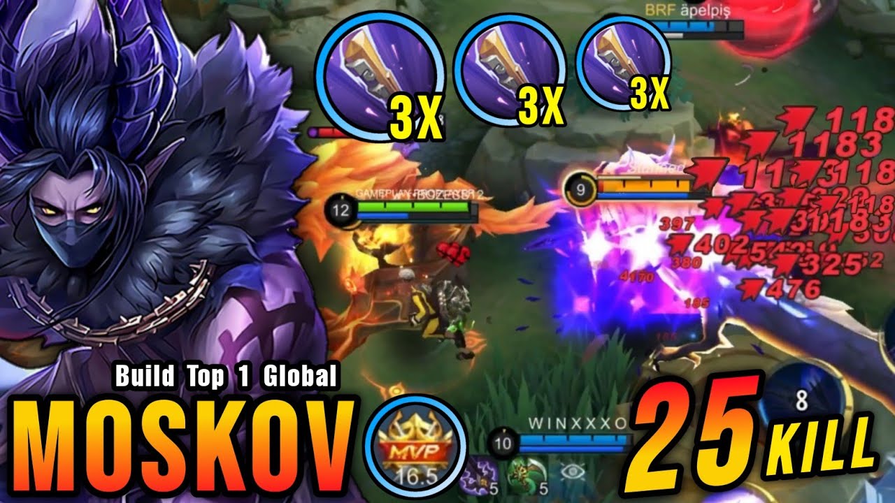 25 Kills!! 3x Golden Staff on Moskov (PLEASE TRY) - Build Top 1 Global Moskov ~ MLBB