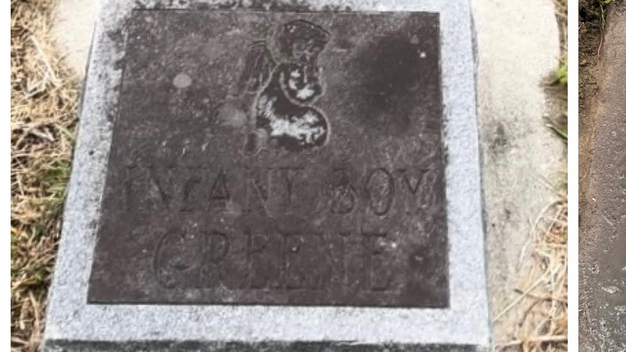 Очистка двух одинаковых загадочных детских надгробий.