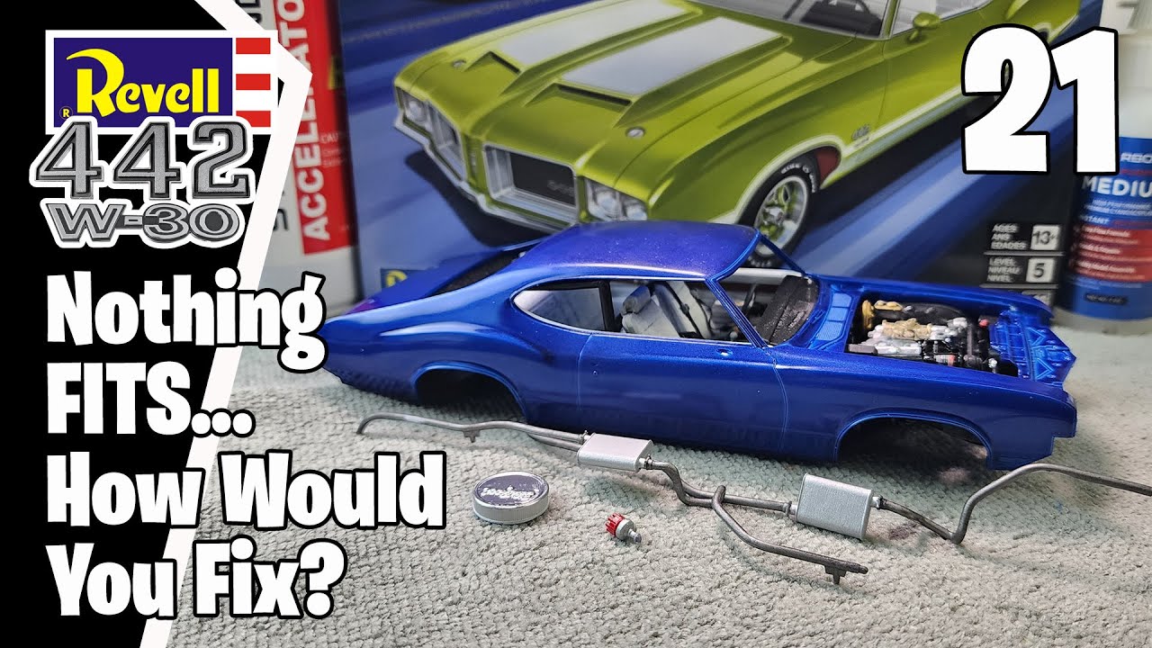 Сборка модели Oldsmobile 442 1971 года: Эпизод 21 – Проблемы с установкой двигателя, выхлопной си...
