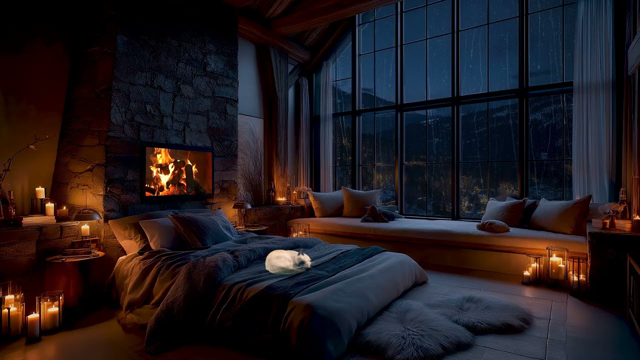 Fall Asleep Fast 🌧️ Rain & Fireplace in a Cozy Loft Bedroom | Sleep Aid Ambience