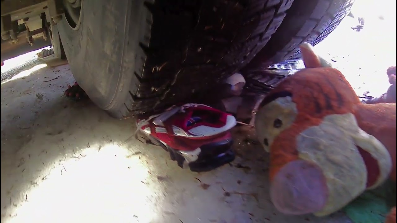 Truck double tire rear POV - driving on the ice and over stuff Part 1