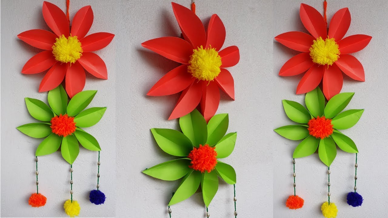DIY Wall Hanging !!! How to Make Easy & Beautiful Paper & Pompom Wall Hanging !!!