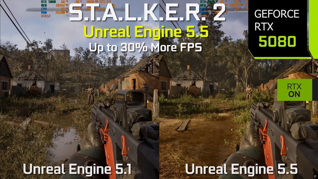 S.T.A.L.K.E.R. 2 Unreal Engine 5.5 vs Unreal Engine 5.1 - Graphics/Performance Comparison | RTX 5080