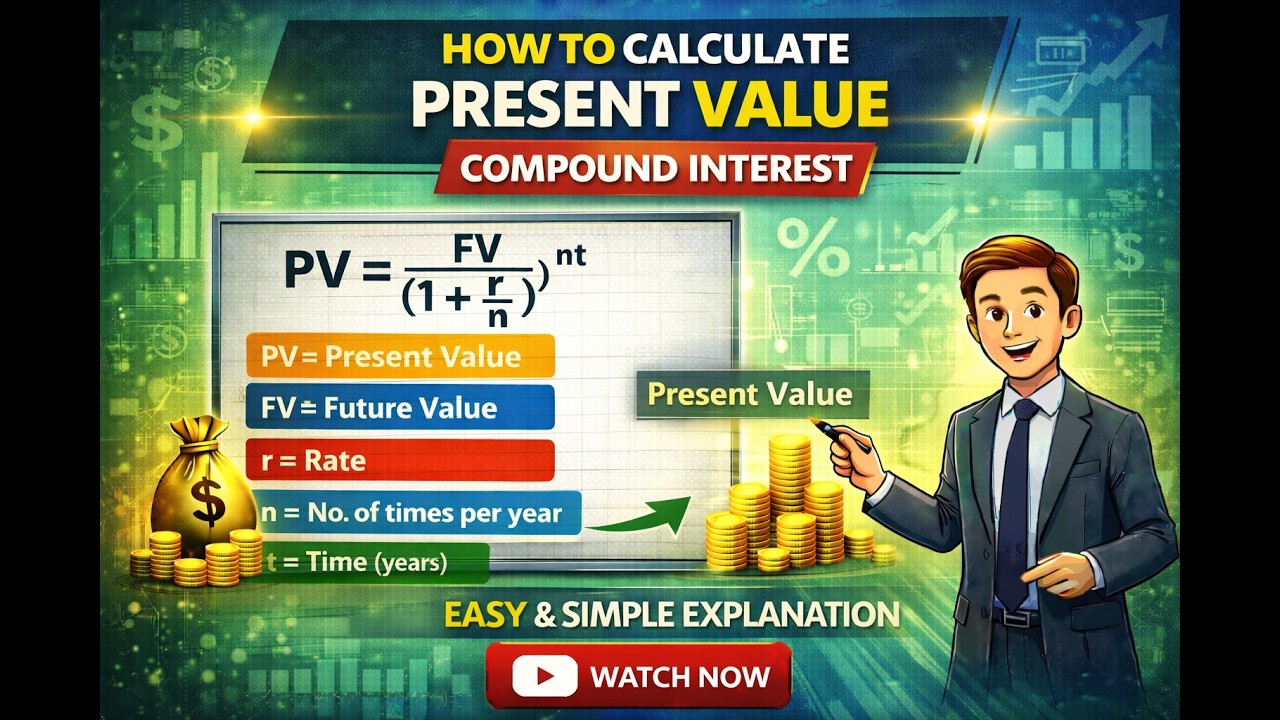 How to Calculate Present Value Using Compound Interest | PV = FV / (1+r/n)ⁿᵗ | Easy Step-by-Step