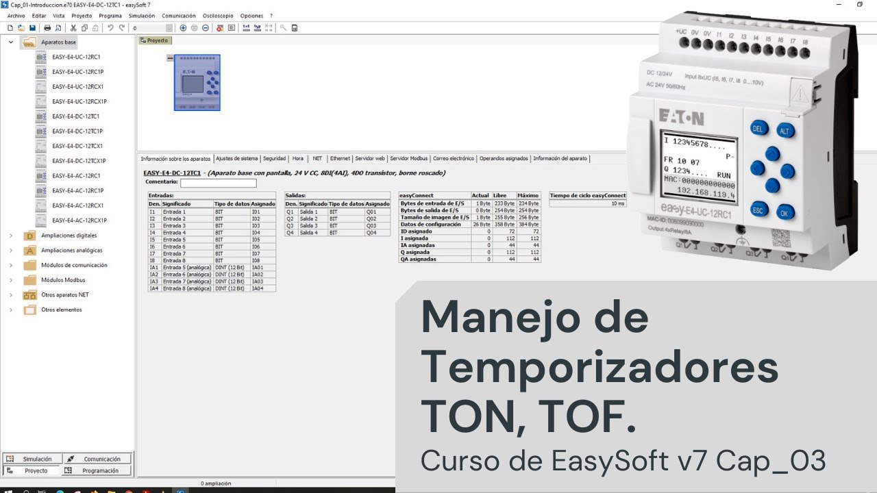 ⚡ Curso de easySoft v7 Cap_03 Manejo de Temporizadores en easy-E4 TON, pulso, oscilador