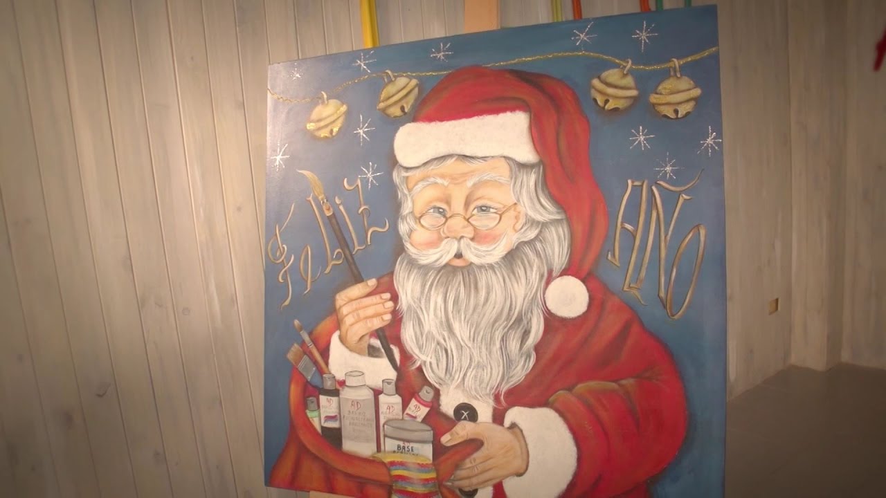 🖼 Cuadro Navideño Papa Noel con Acrílicos Decorativos AD