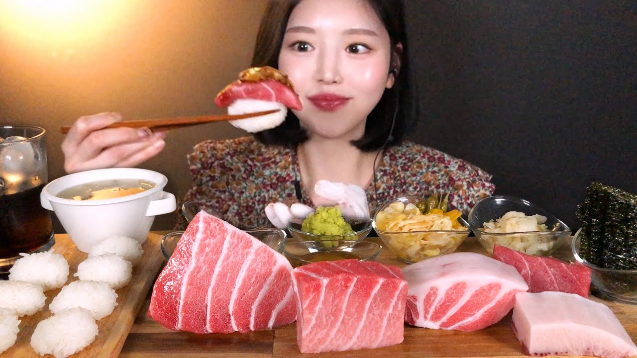 SUB)참치회 부위별로 먹고 참치 초밥까지 만들어서 먹방 🍣 리얼사운드 Tuna Sashimi&Sushi Mukbang ASMR