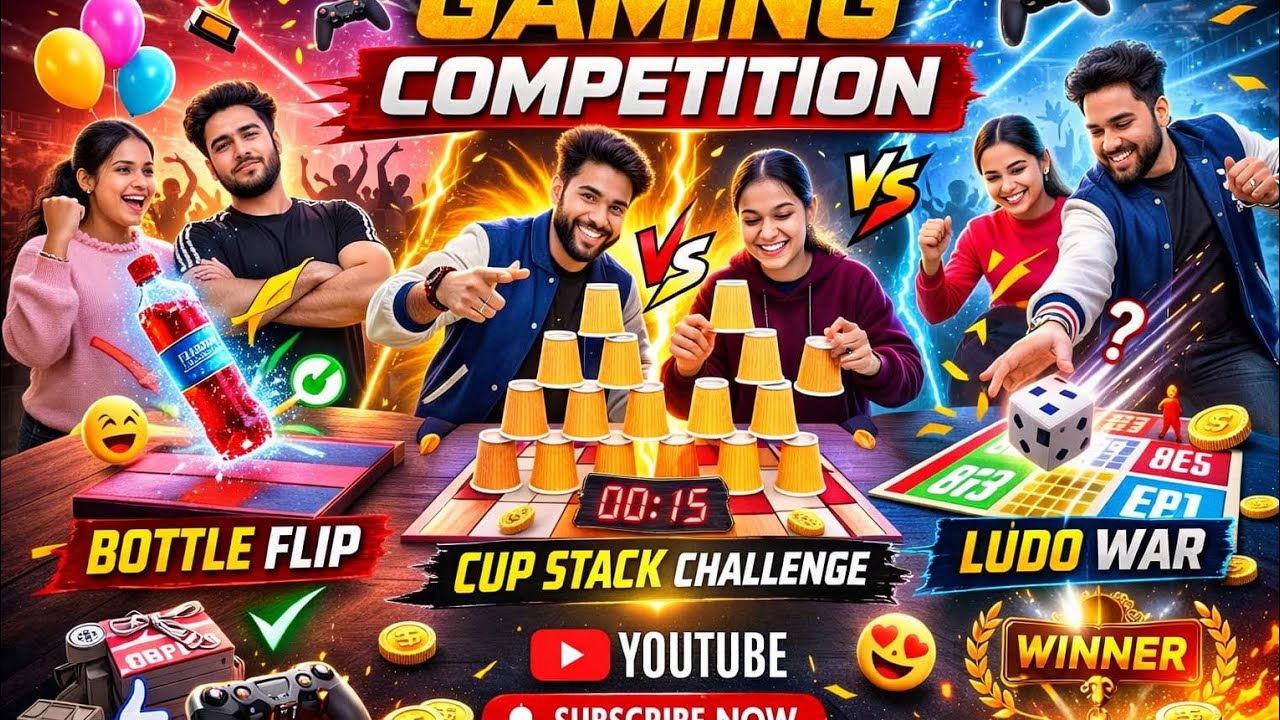 Gaming competition/bottle flip/🤣Cup stack challenge/😂Ludo war #YouTube channel #funny game 🎮🤣🤣🤣