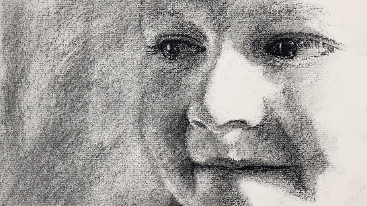 How to draw a portrait with charcoal of a baby